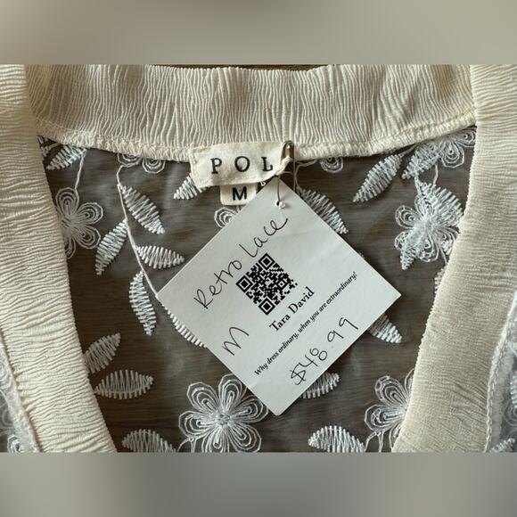NWT Pol Bohemian Retro Lace Sheer Panel Embroidered Short Sleeve Dress White Med - Picture 8 of 12